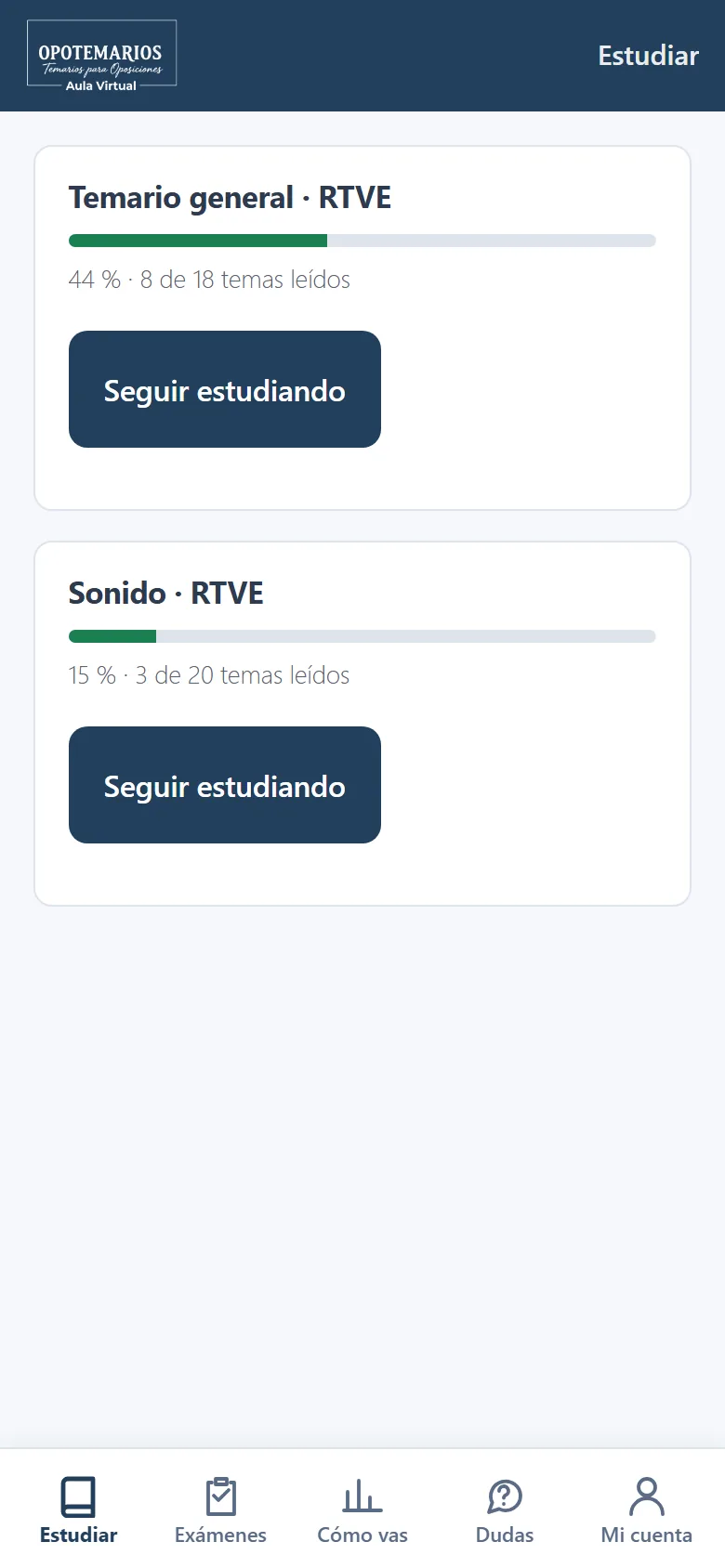 La app del Aula Virtual: Estudiar