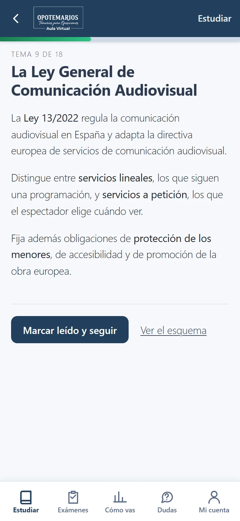 La app del Aula Virtual: Leer un tema