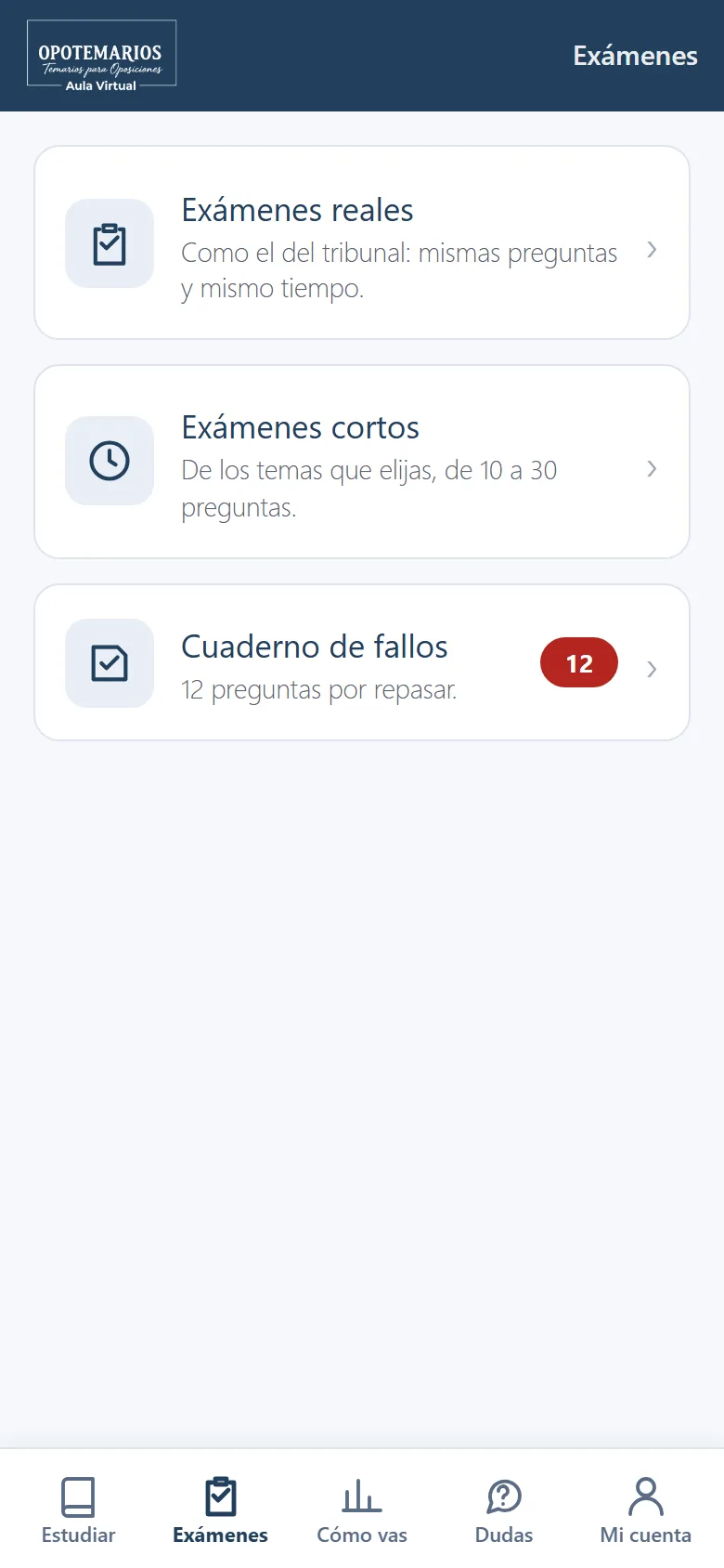 La app del Aula Virtual: Exámenes