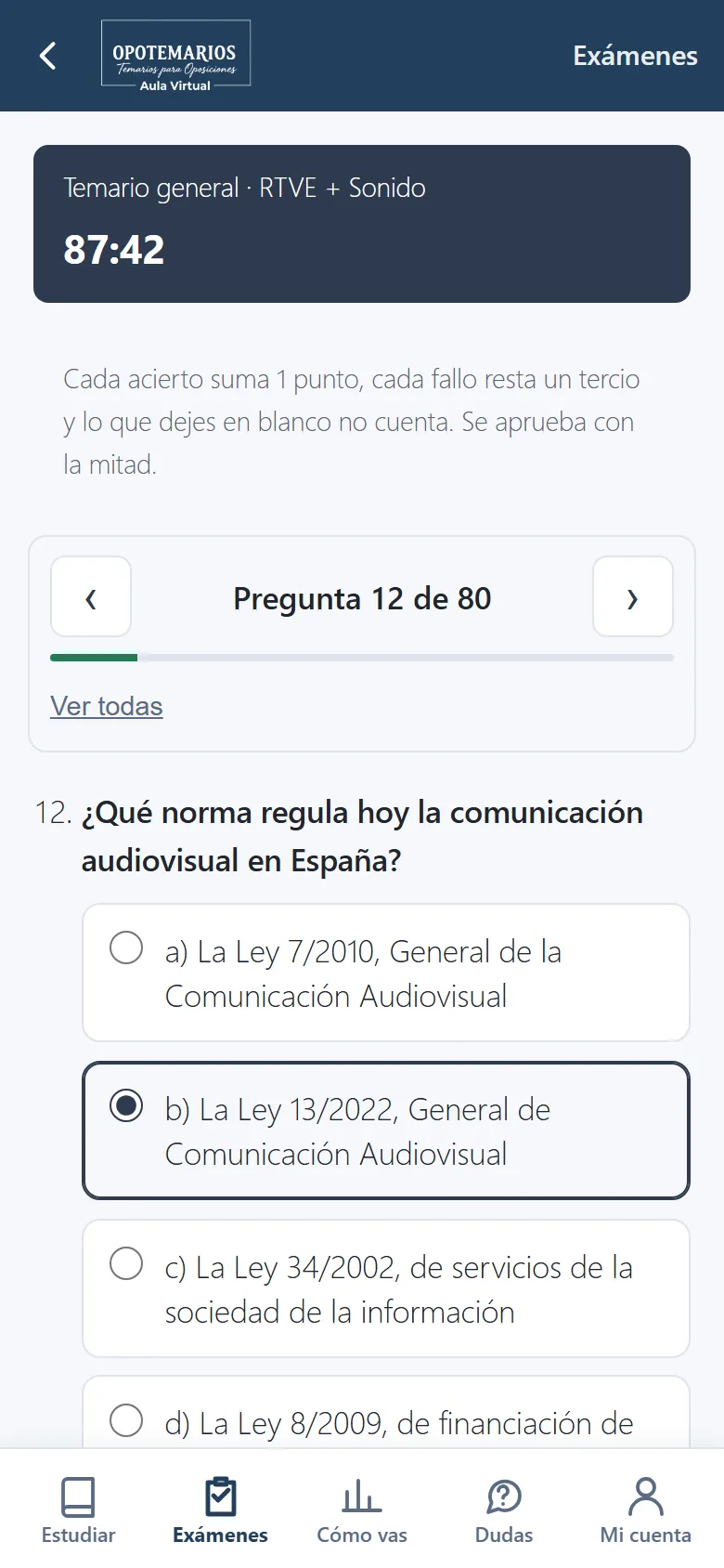 La app del Aula Virtual: Haciendo un examen