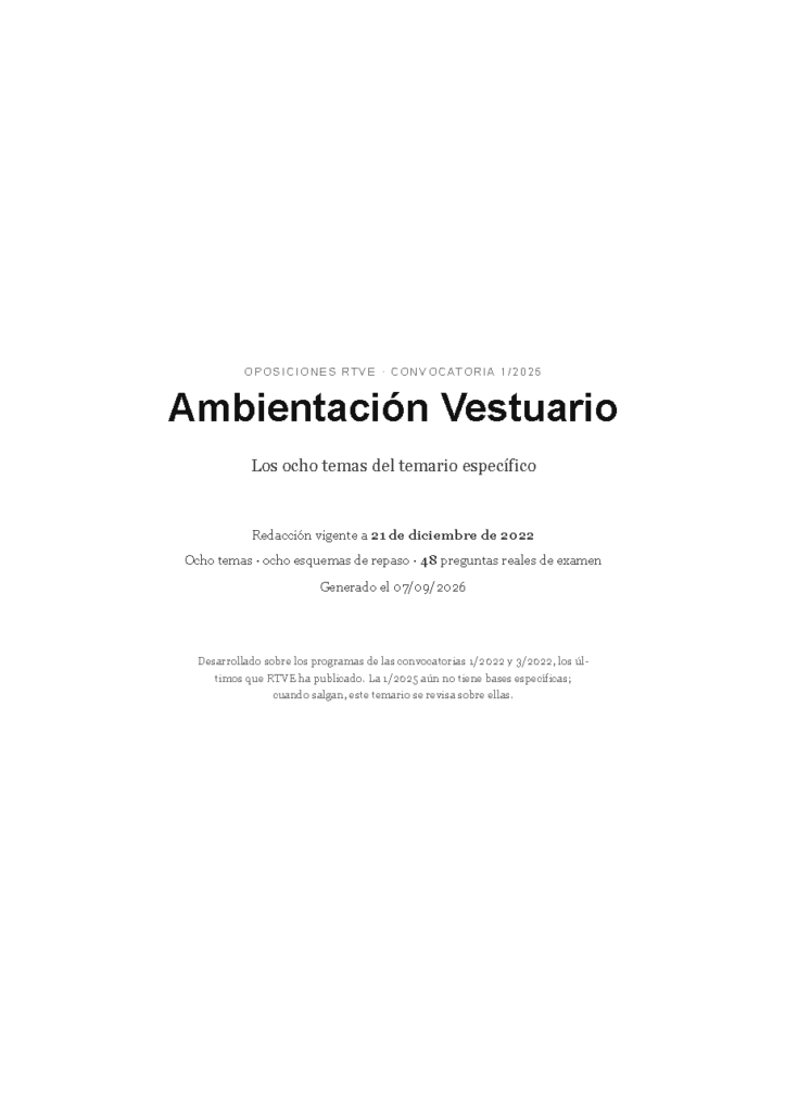 Ambientación Vestuario · Temario específico