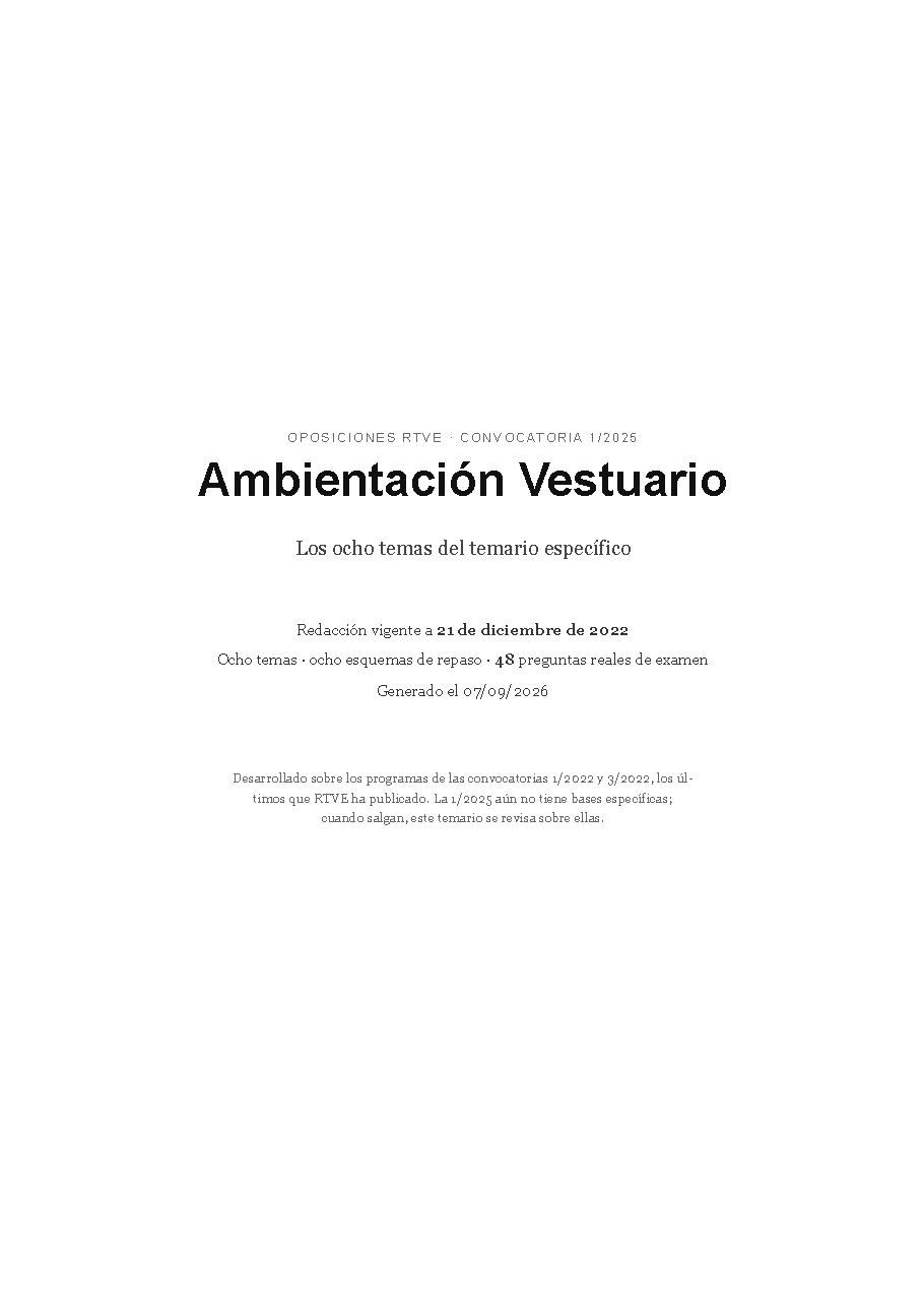 Ambientación Vestuario · Temario específico