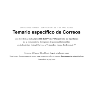Portada del temario del bloque específico de Correos, Grupo Profesional IV