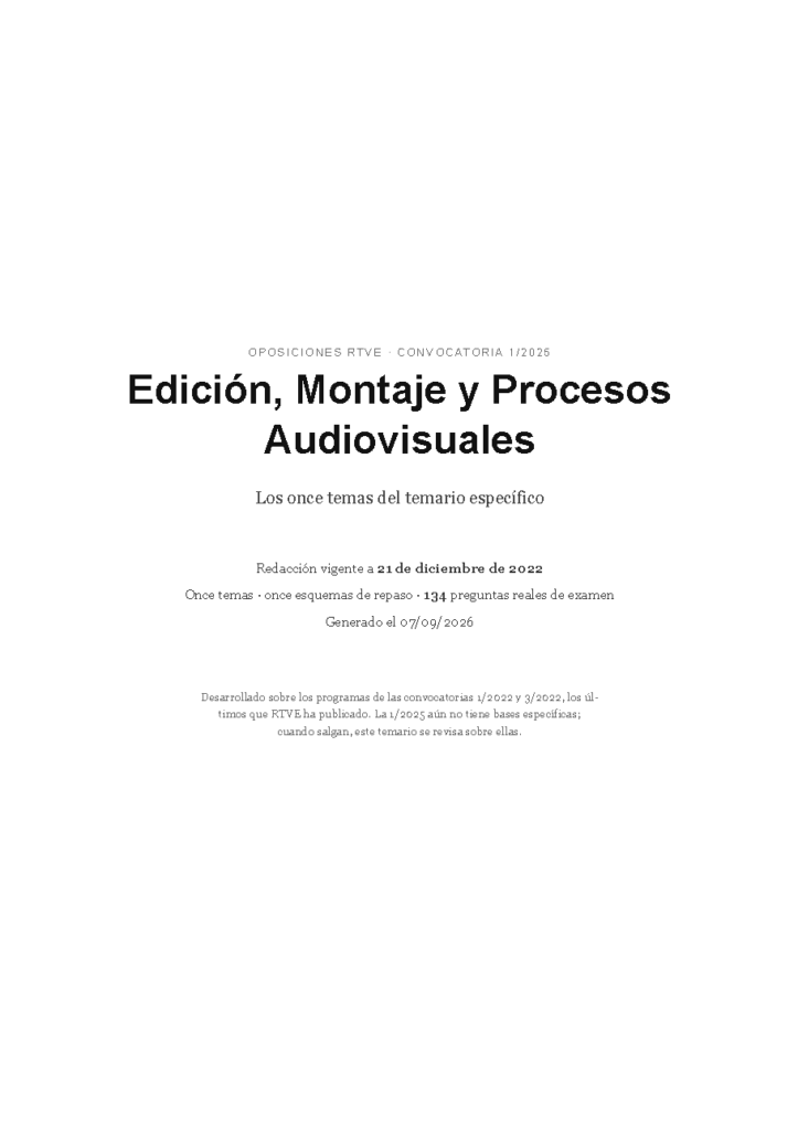 Edición, Montaje y Procesos Audiovisuales · Temario específico