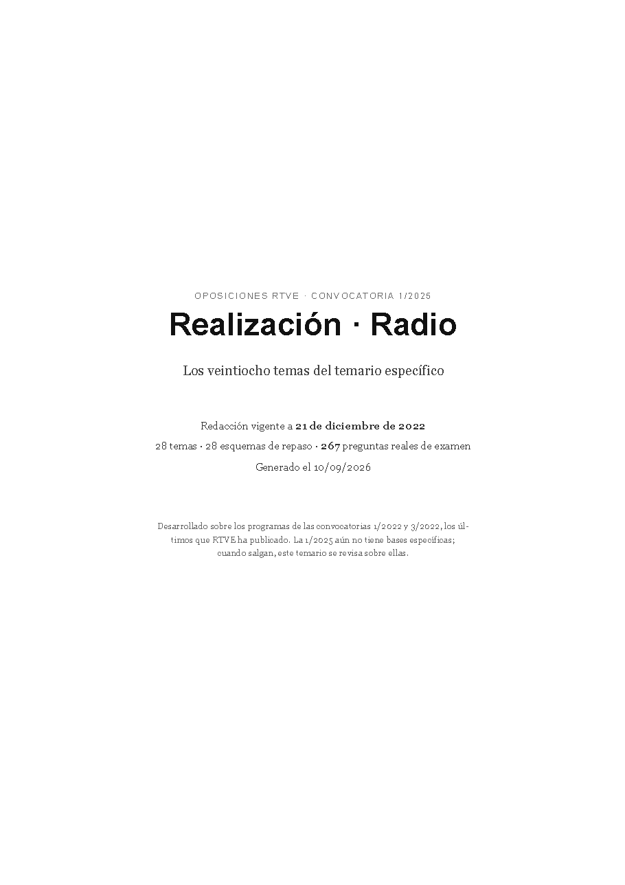 Portada del temario de Realización · Radio para las oposiciones de RTVE