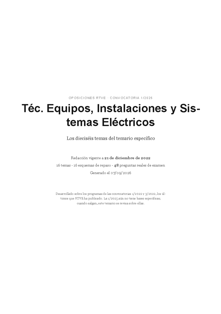 Téc. Equipos, Instalaciones y Sistemas Eléctricos · Temario específico